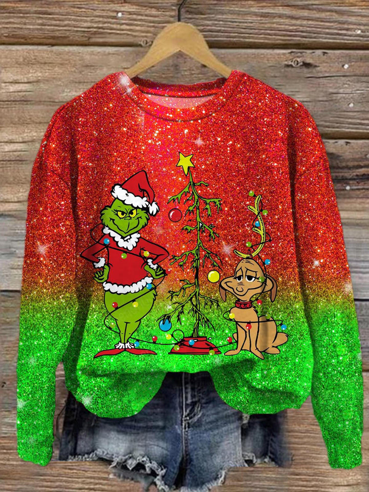 Green Monster And Friend Printed Long Sleeve Casual Top