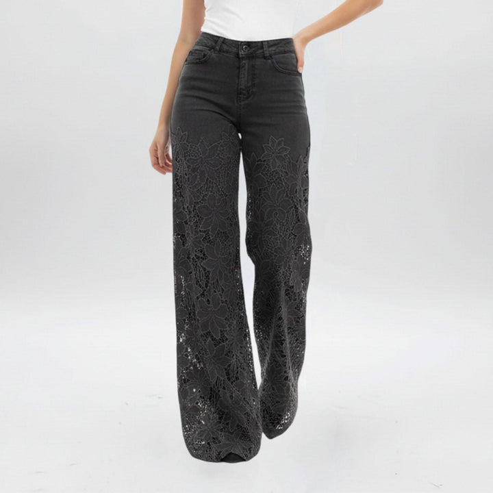 Lace Jeans for Women Hollow Lace Spliced High Waisted Fashion Jeans Loose Fit Denim Pants for Daily Wear exceptional