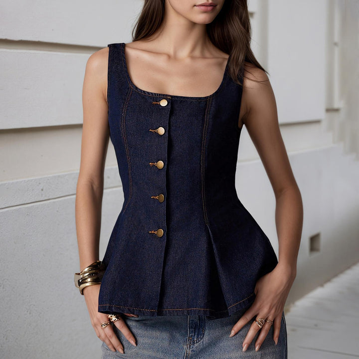 Women Denim Vest Open Back Button Front Denim Tank Top Sleeveless Ruffle Jean Vest for Travel Everyday Wear successful