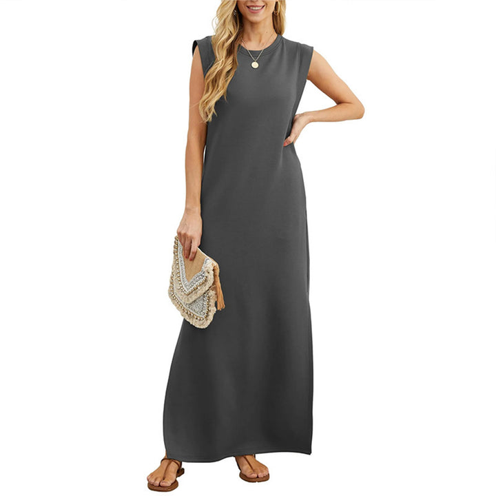 Tank Maxi Dress Sleeveless Solid Color Maxi Dress Loose Fit Side Slit Sundress for Fashionable Daily Wear Vacation Dating classy