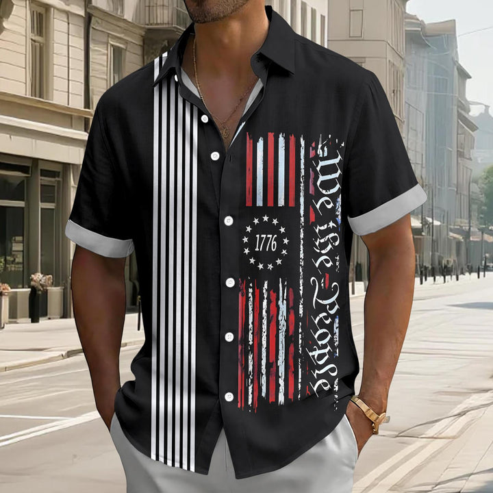 Patriotic Button Up Shirts for Men Flag 250 Years Lapel Short Sleeve Casual Trendy Hawaiian Shirts for Travel useful