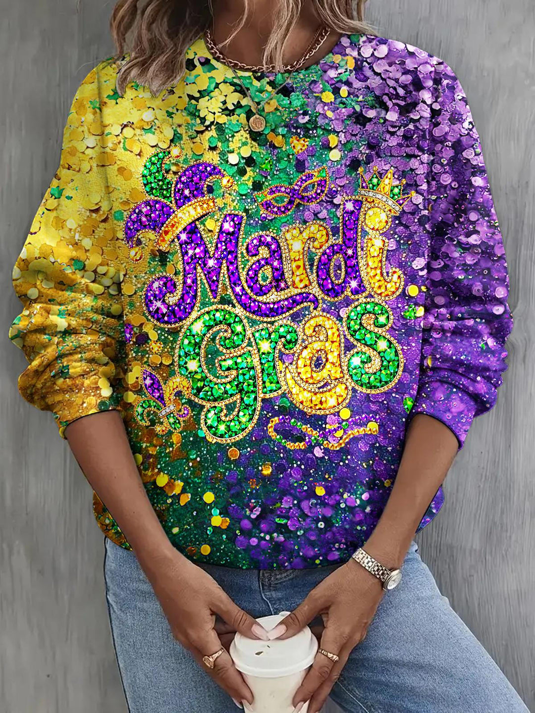 Mardi Gras Long Sleeve Casual Top