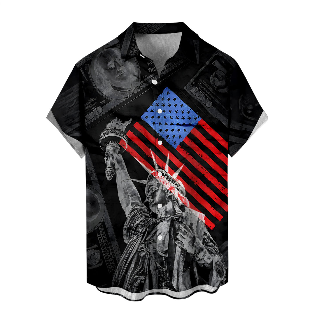 Flag Button Up Shirt Men Eagle Print Short Sleeve Button Down Patriotic Hawaiian Shirts for Parade Party amiable