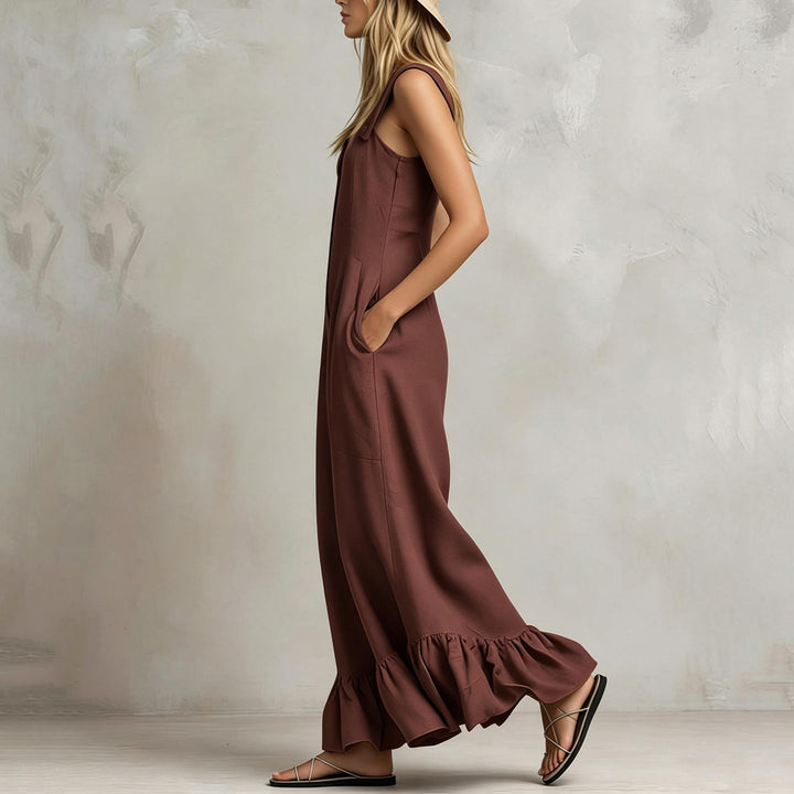 Sleeveless Jumpsuits for Women Ruffle Hems Summer Square Neck Overalls Boho Pant Overalls for Travel Daily chic