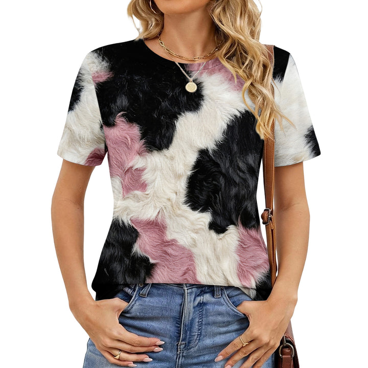 Cow Pattern T Shirt Crew Neck Short Sleeve Basic Tee Shirts Casual Summer Clothes for Vacation Daily Wear responsible