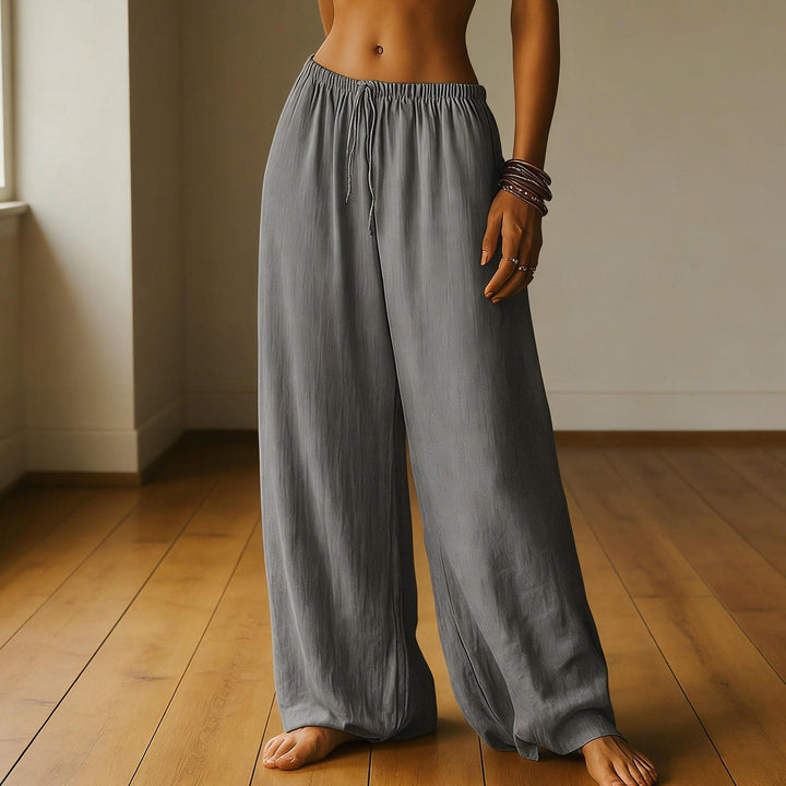 Cotton Wide Leg Pants for Women Drawstring Casual Elastic Waist Pants Flowy Cotton Beach Trousers for Travel charitable