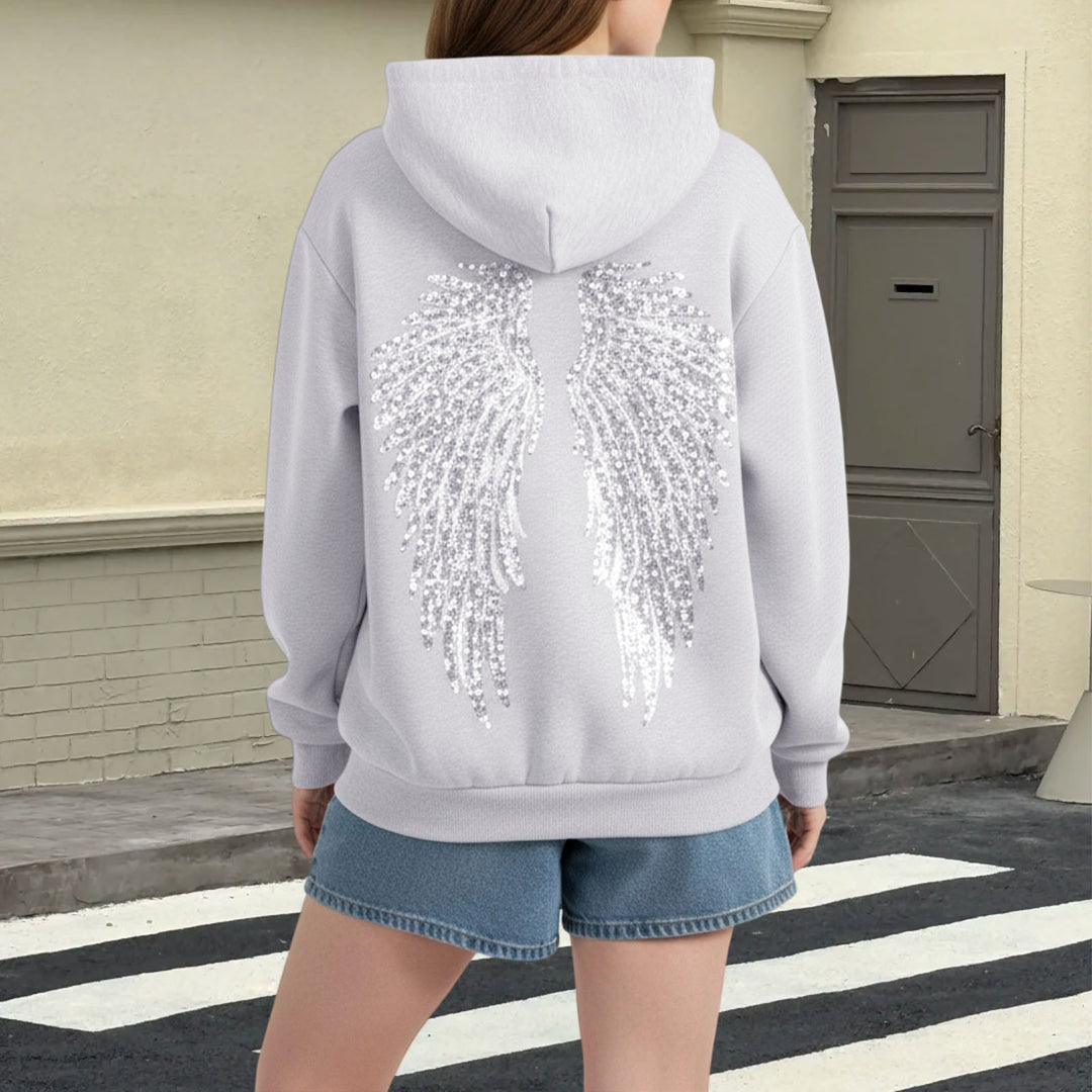 Angel Wings Hoodie Women Sequin Glitter Casual Oversized Long Sleeve Pullover Hoodies Trendy Tops for Travel here