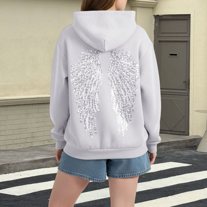 Angel Wings Hoodie Women Sequin Glitter Casual Oversized Long Sleeve Pullover Hoodies Trendy Tops for Travel here