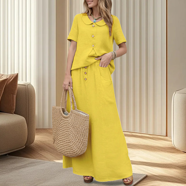 2 Piece Skirt Set Solid Cotton Two Piece Sets Short Sleeve Top and Maxi Skirt Casual Outfit for Daily Wear everywhere