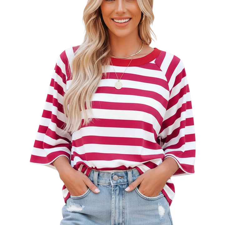 Striped Shirt Women Crew Neck Fashion Casual T Shirts Loose Fit Basic Tops for Travel Going Out Commuting approving