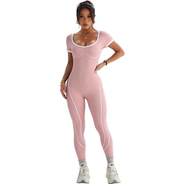 Gym Jumpsuits for Women Butt Lift Short Sleeve Workout Jumpsuit Seamless Long Bodysuits for Home Fitness bearable