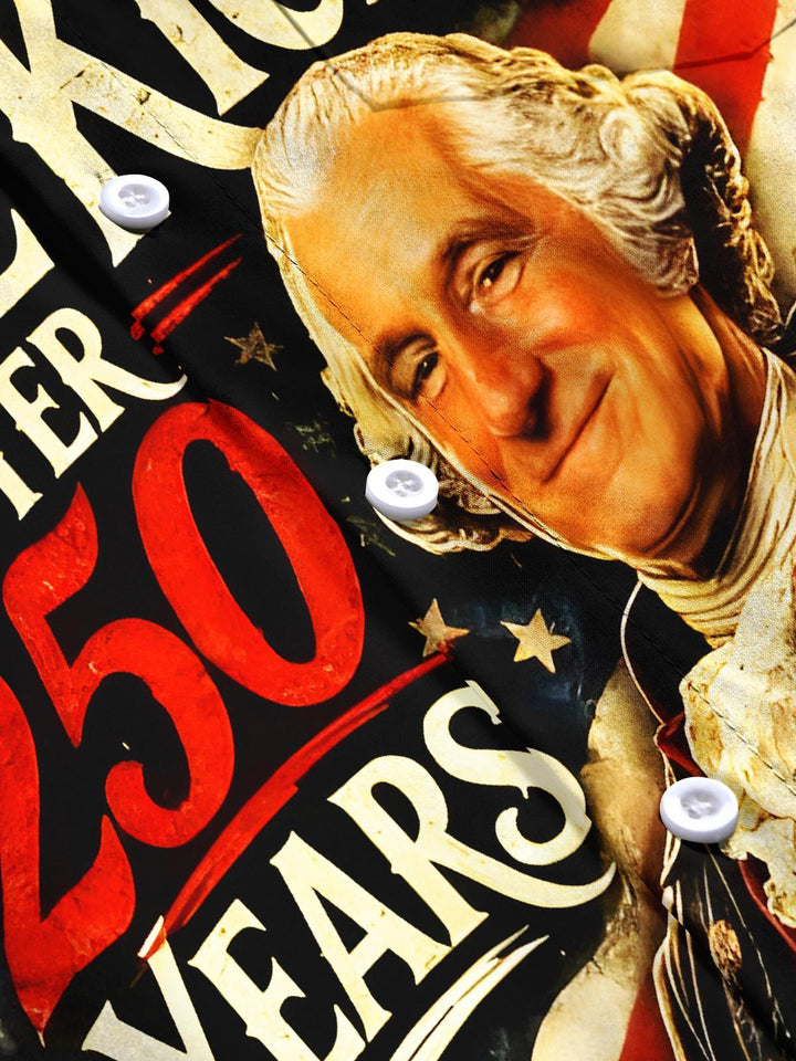 George Washington Founding Memorial Still Rockin After 250 Years USA Anniversary Men's Pocket Short Sleeve Shirts