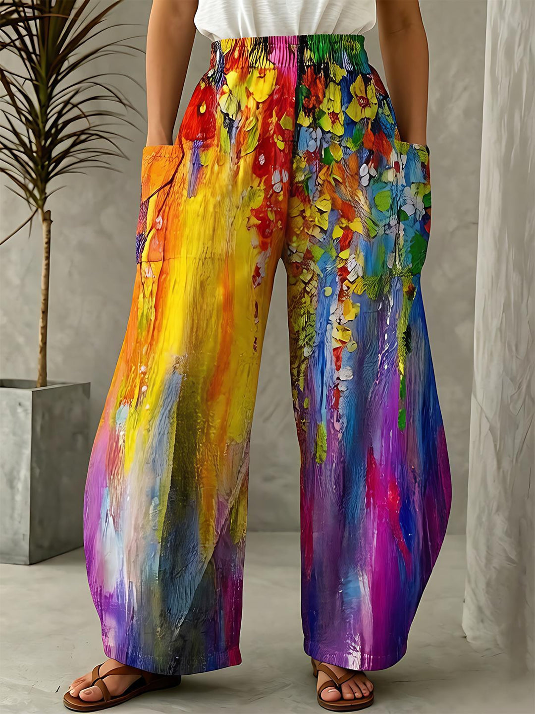 Art Abstract Oil Painting Colorful Gradient Flower Women's Casual Pants