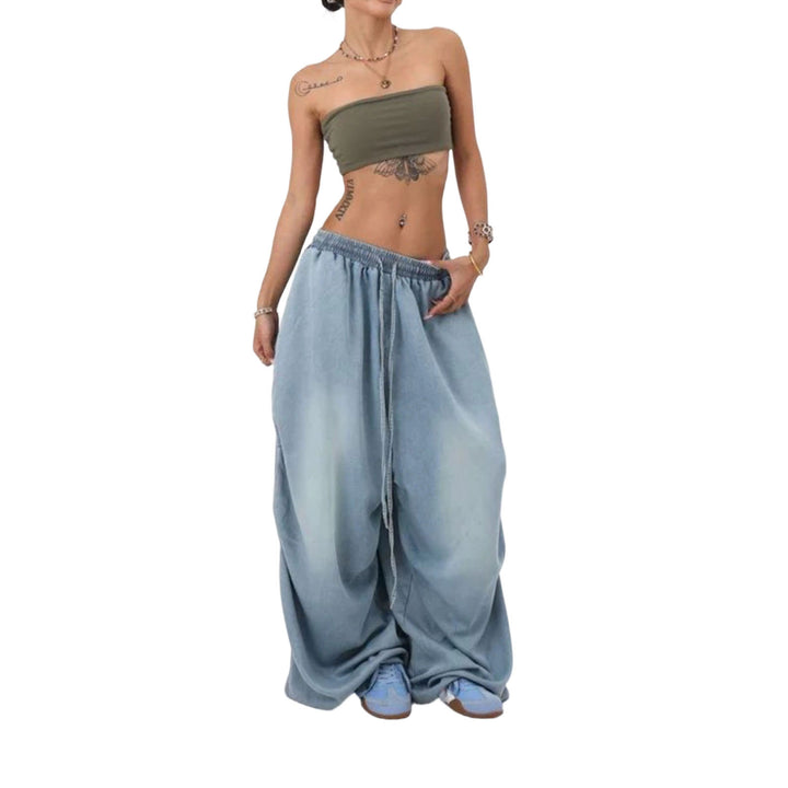 Womens Elastic Waist Jeans Low Rise Vintage Baggy Barrel Jeans Streetwear Loose Fit Denim Pants for Travel candid