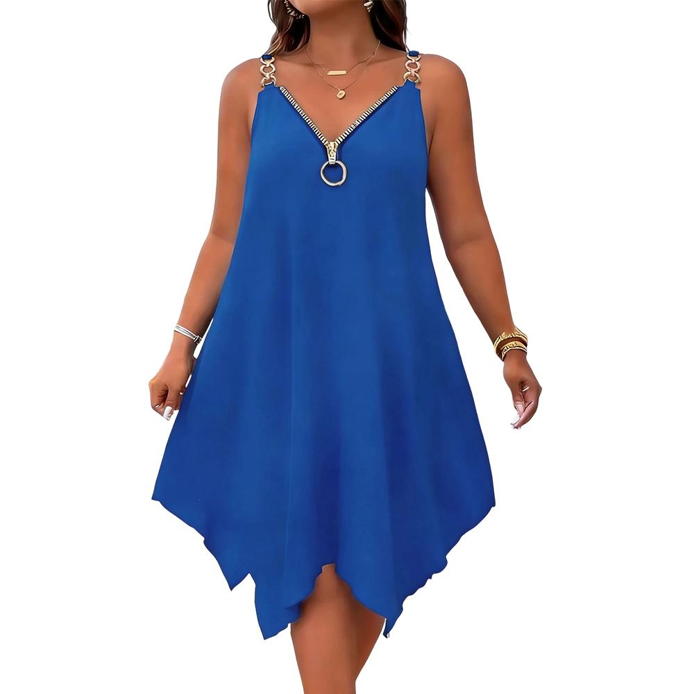Sleeveless Summer Dress Front Zipper Summer V Neck Beach Dresses Sleeveless Loose Sundresses for Daily Wear ordinary