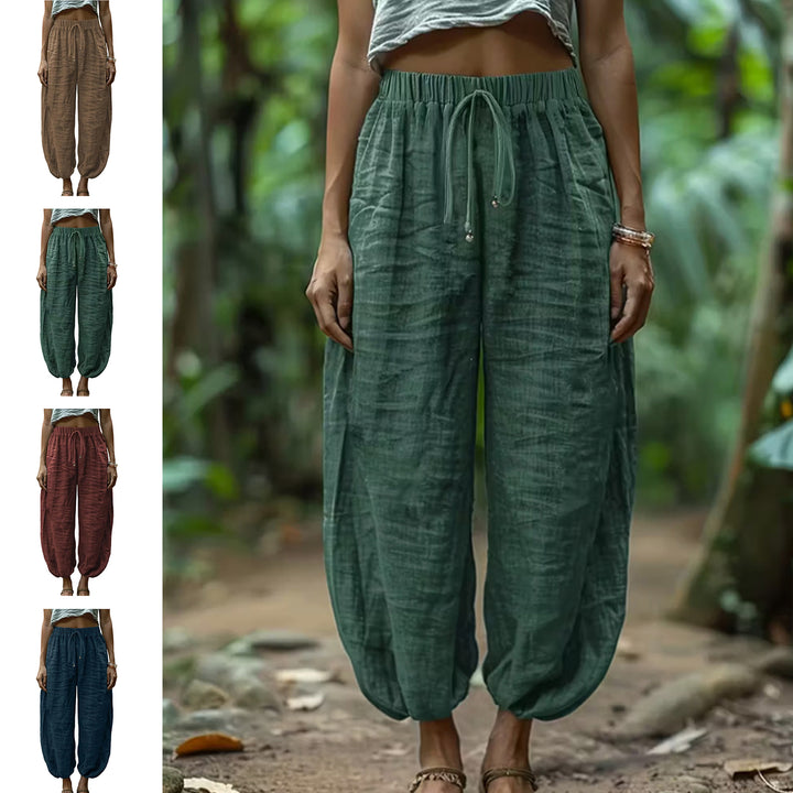 Harem Pants for Women Cotton Summer Boho Slacks with Pockets Lounge Drawstring Pants for Vacation Beach refined