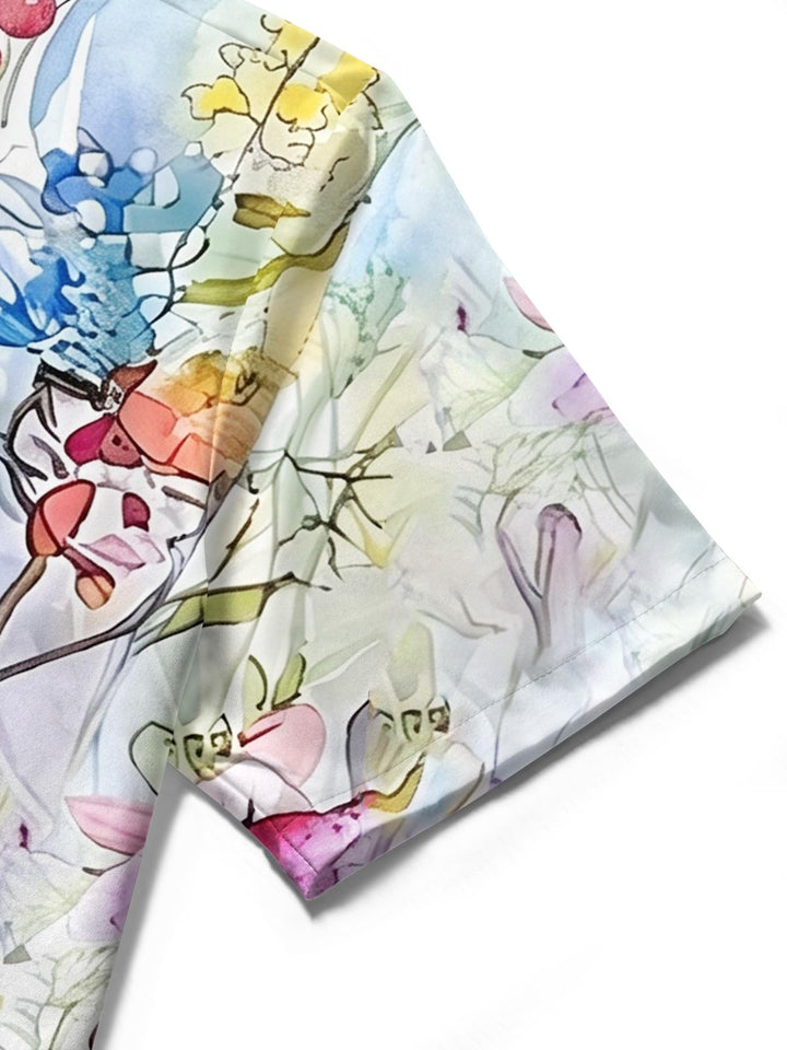 Art Pastel Watercolor Floral Women's Short Sleeve Shirts