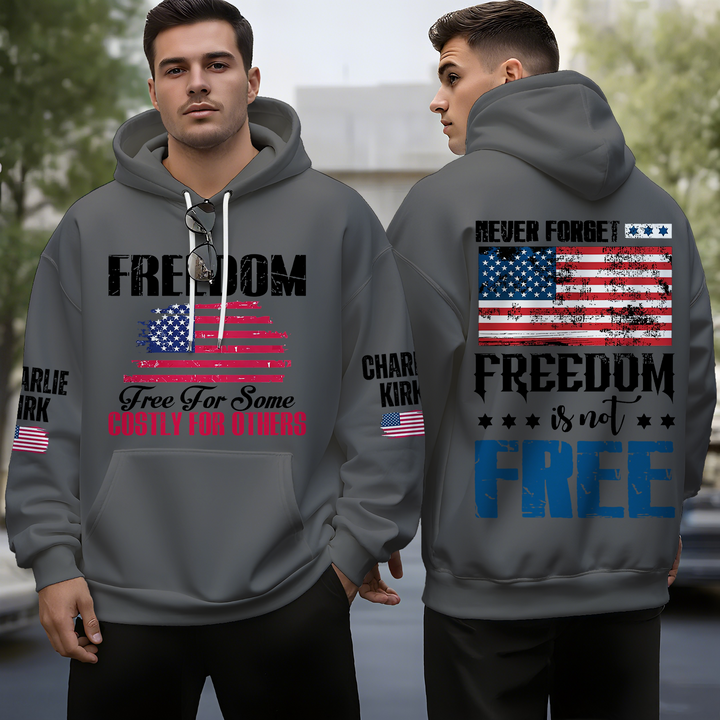 Unisex Charlie Kirk Freedom Long Sleeve Hooded Pocket Sweatshirt