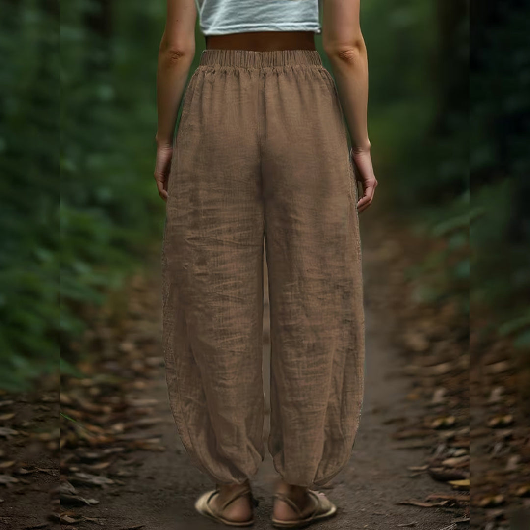 Harem Pants for Women Cotton Summer Boho Slacks with Pockets Lounge Drawstring Pants for Vacation Beach refined