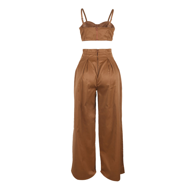 Women's 2 Piece Sets Sleeveless Crop Bustier Tops Wide Leg Casual Trousers with Drawstring for Streetwear premium