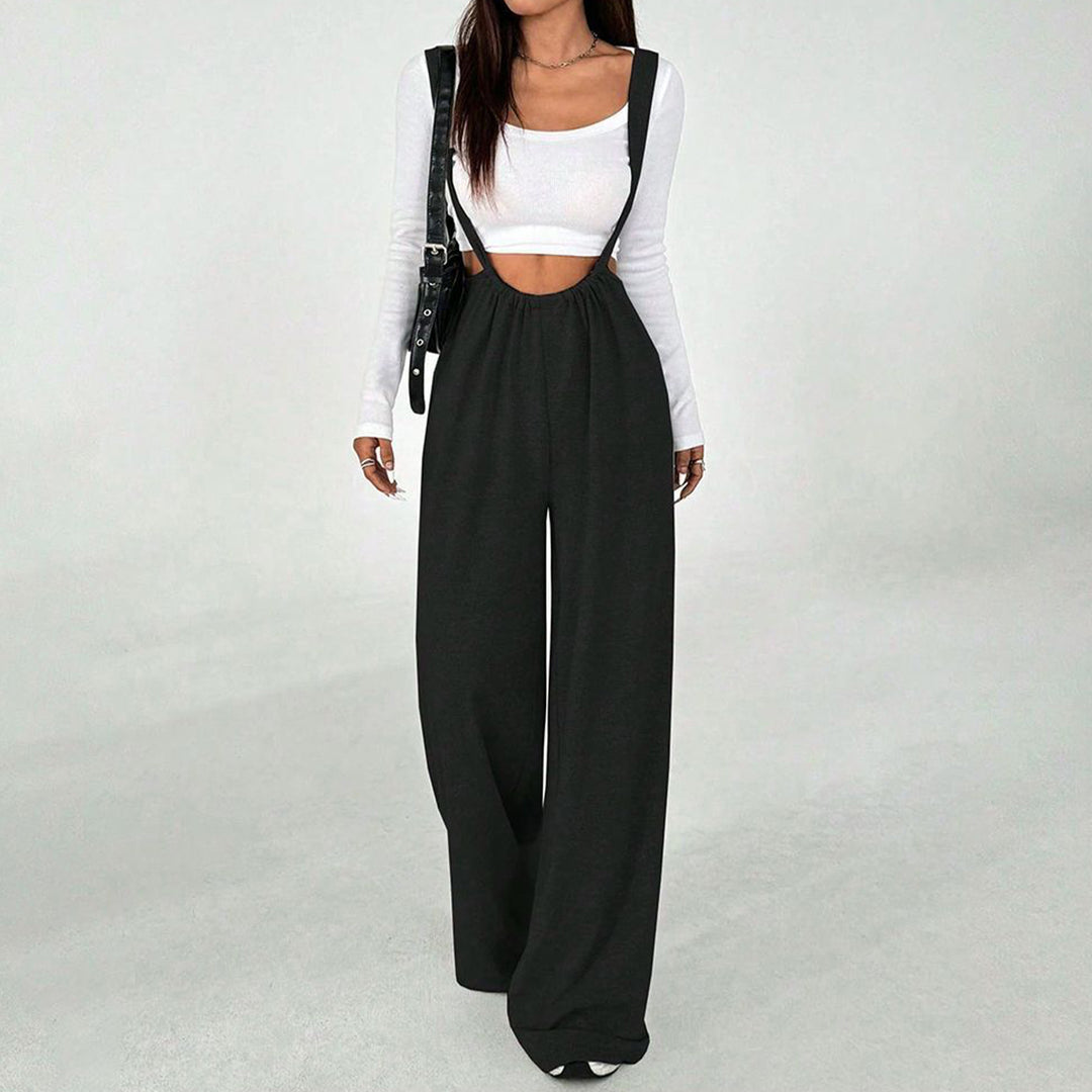 Womens Suspender Pants High Waisted Casual Sleeveless Jumpsuit Baggy Wide Leg Suspender Overalls for Travel classy