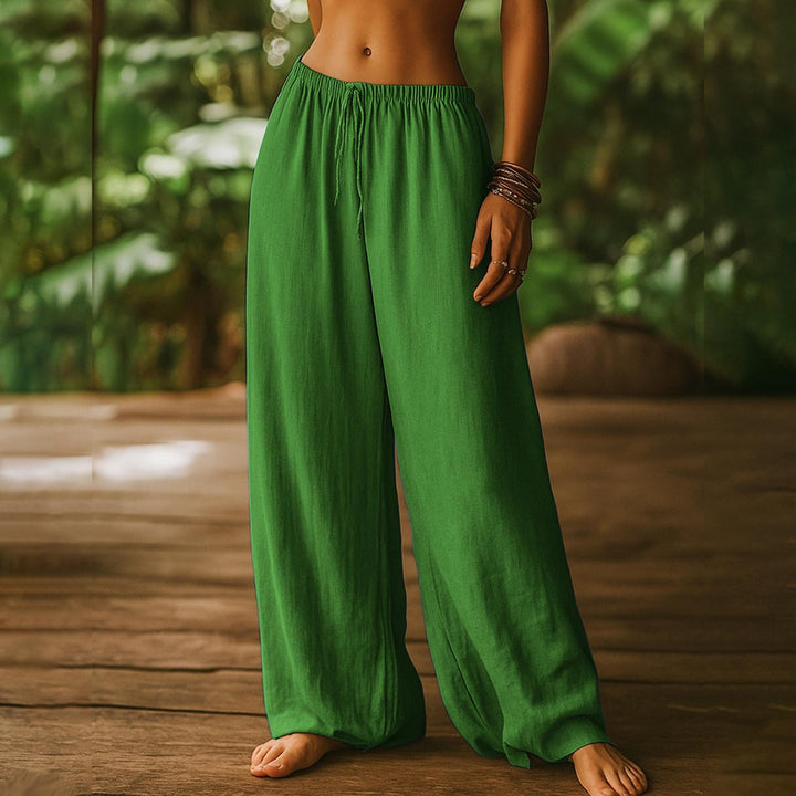 Cotton Wide Leg Pants for Women Drawstring Casual Elastic Waist Pants Flowy Cotton Beach Trousers for Travel charitable
