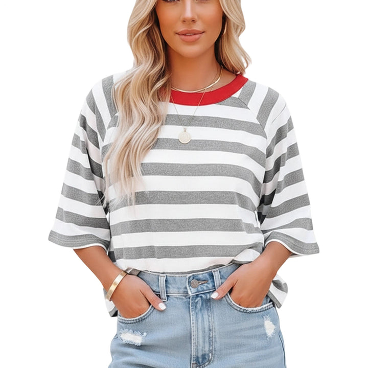 Striped Shirt Women Crew Neck Fashion Casual T Shirts Loose Fit Basic Tops for Travel Going Out Commuting approving
