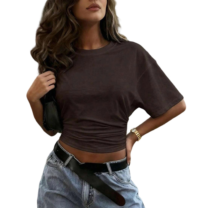 Women's Cinched Waist Shirts Ruched Causal Crop T Shirt Sexy Going Out Blouses Short Sleeve Everyday Wear classy