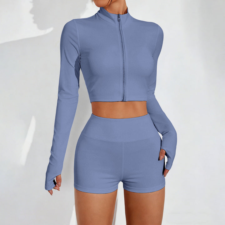 3 Piece Gym Set for Women Quick Dry High Waisted Shorts Crop Top Jacket Yoga Workout Outfit for Gym Daily present