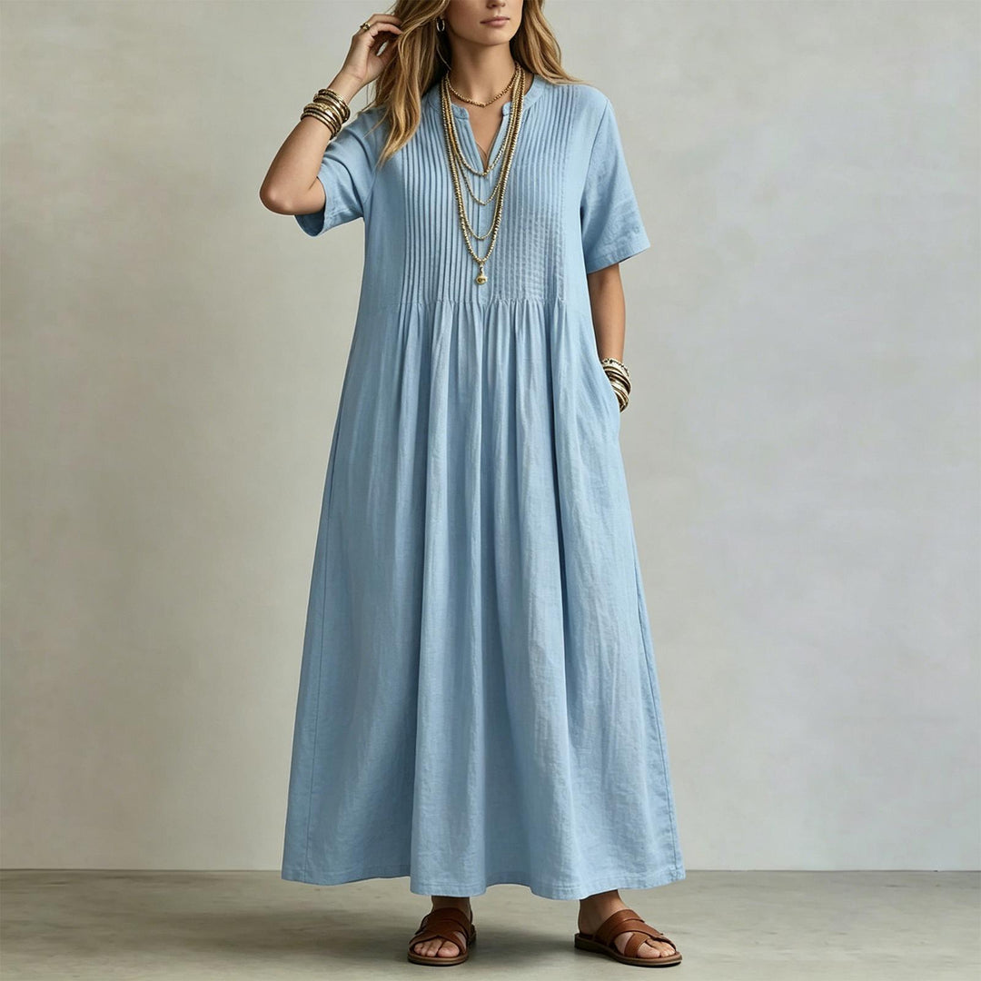 Short Sleeve Maxi Dress V Neck Short Sleeve Casual Long Dresses Loose Summer Clothes for Vacation Dating welcoming