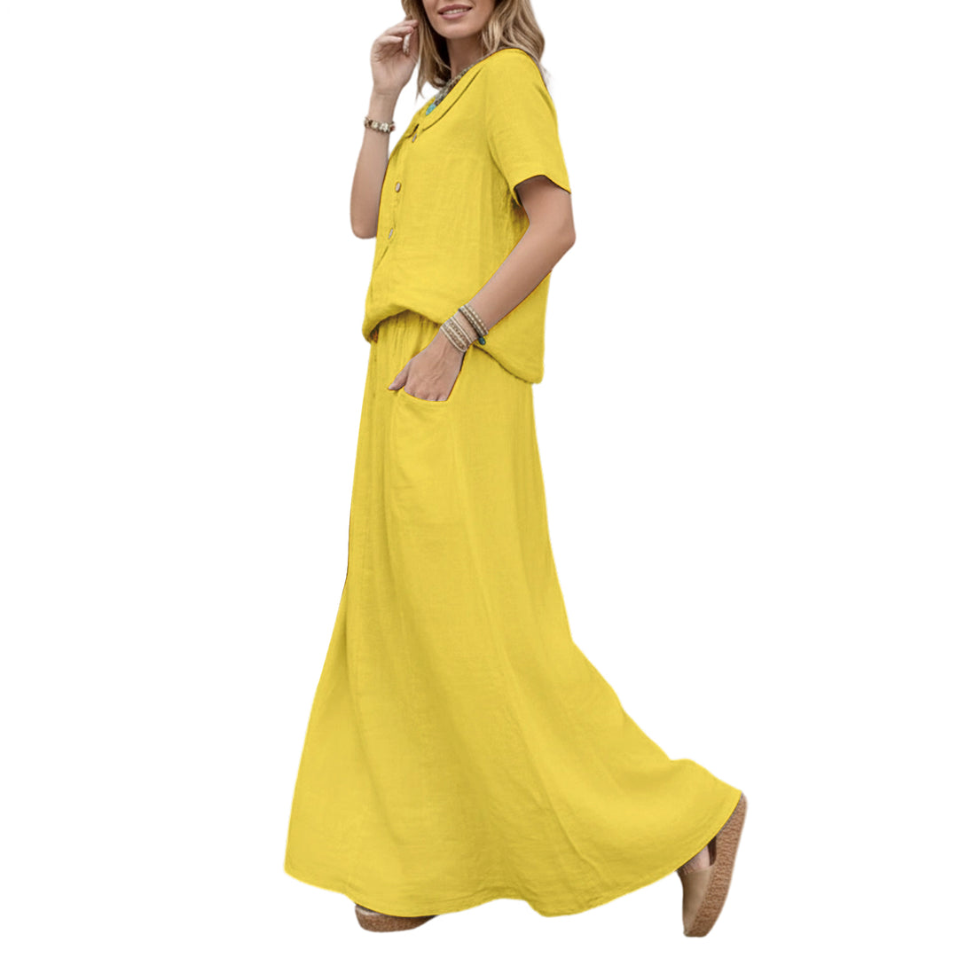 2 Piece Skirt Set Solid Cotton Two Piece Sets Short Sleeve Top and Maxi Skirt Casual Outfit for Daily Wear everywhere
