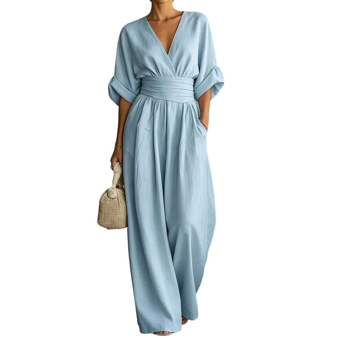Womens Jumpsuits Casual Dressy V Neck Wide Leg Flowy Short Sleeve Casual Cinched Waist Overalls Daily Wear best service