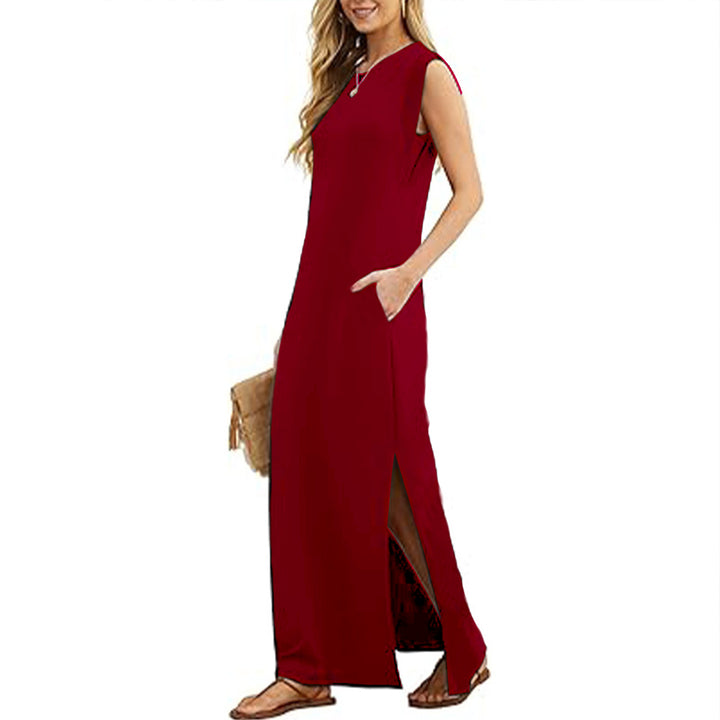 Tank Maxi Dress Sleeveless Solid Color Maxi Dress Loose Fit Side Slit Sundress for Fashionable Daily Wear Vacation Dating classy