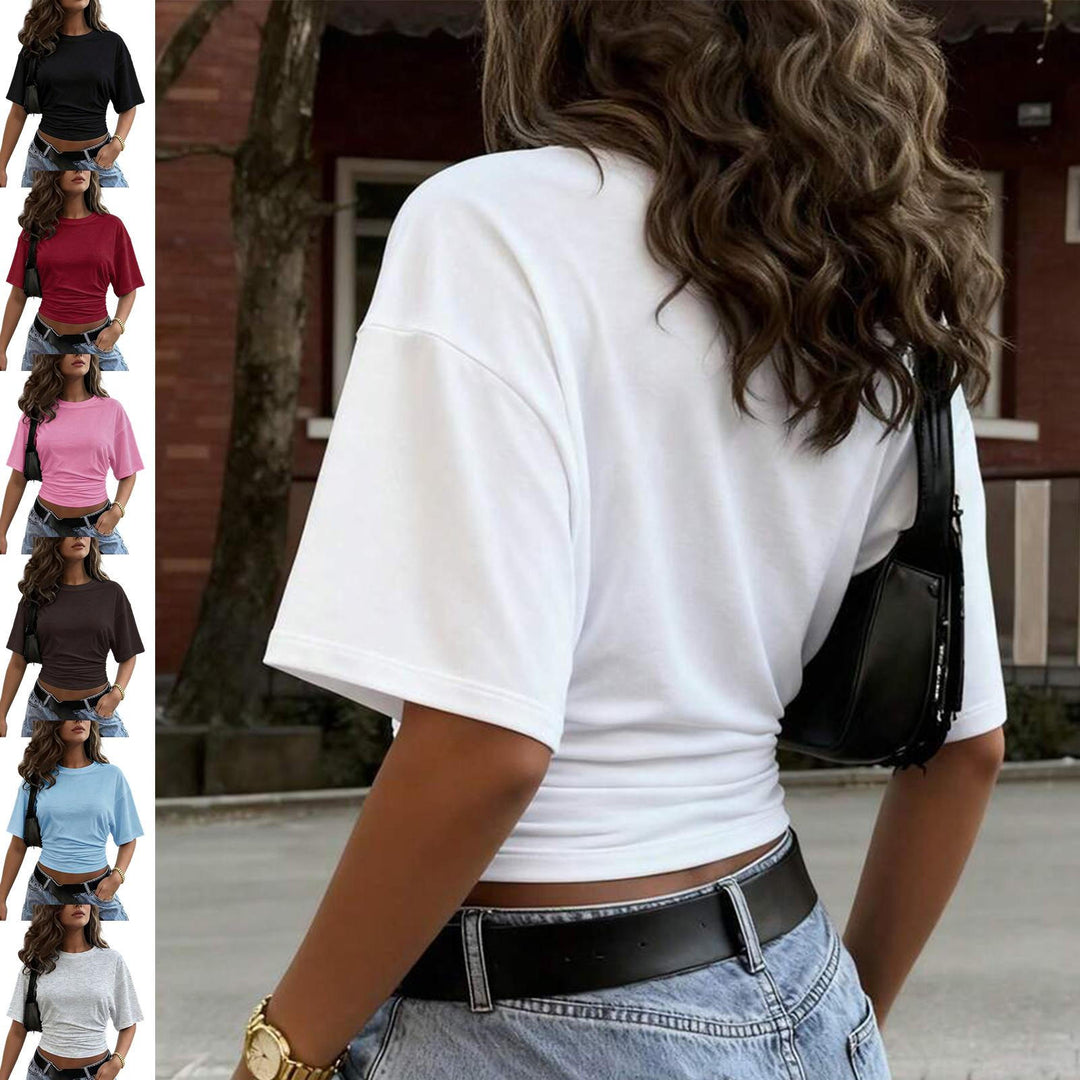 Women's Cinched Waist Shirts Ruched Causal Crop T Shirt Sexy Going Out Blouses Short Sleeve Everyday Wear classy