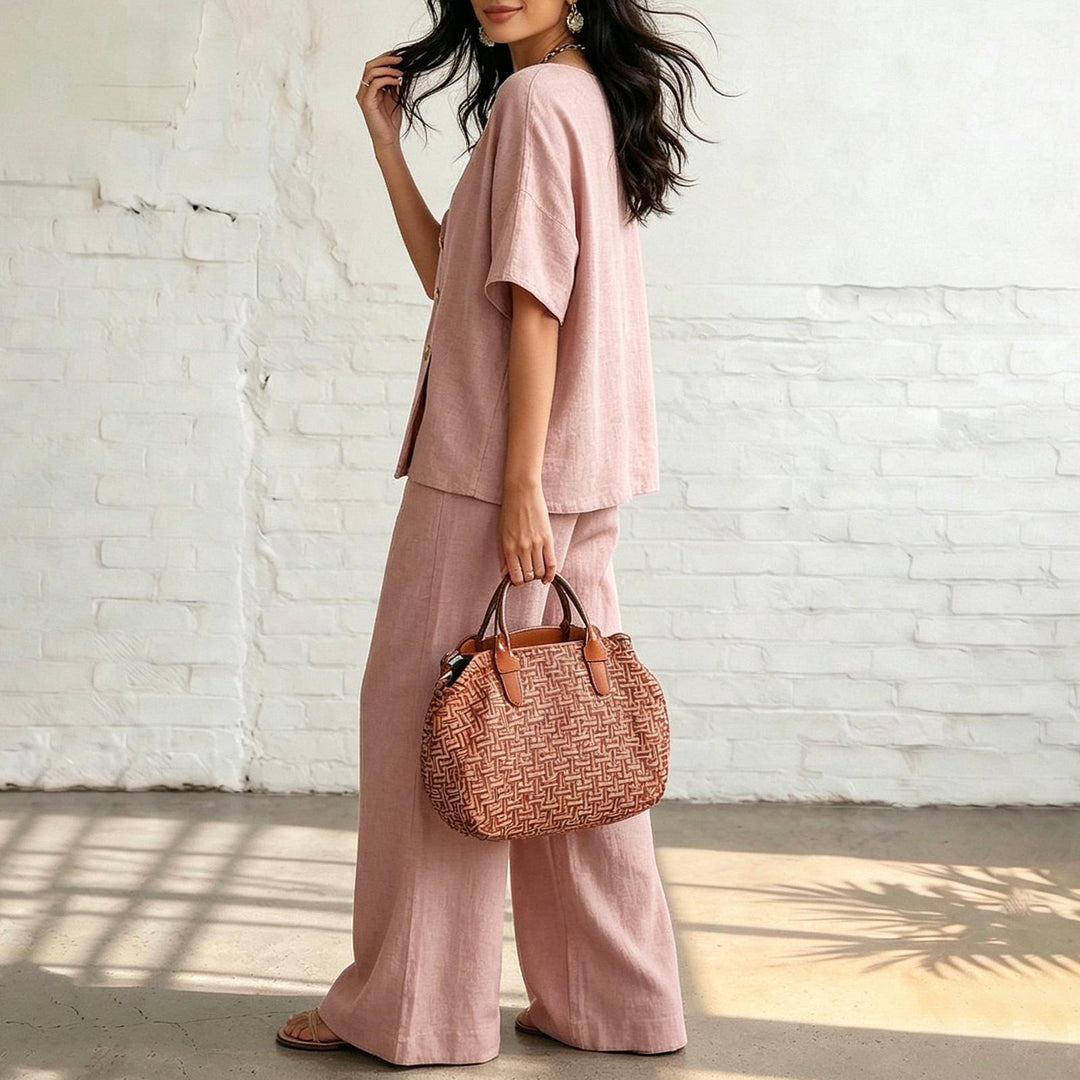 ⏰🔥LIMITED TIME 50% OFF! 💖 Women's Cozy & Elegant Metal Buttons Cotton-Linen Two-Piece Set