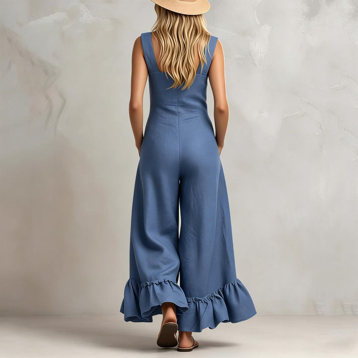 Sleeveless Jumpsuits for Women Ruffle Hems Summer Square Neck Overalls Boho Pant Overalls for Travel Daily chic