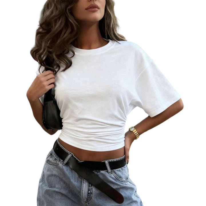 Women's Cinched Waist Shirts Ruched Causal Crop T Shirt Sexy Going Out Blouses Short Sleeve Everyday Wear classy