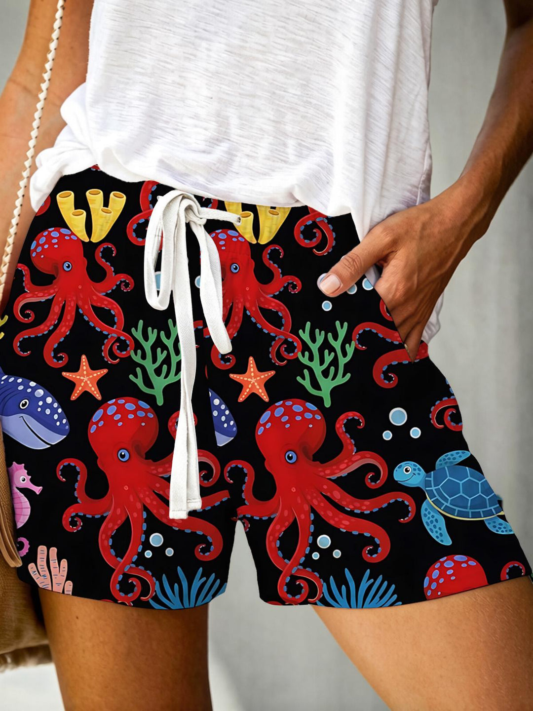 Marine Life Octopus Print Print Casual Shorts