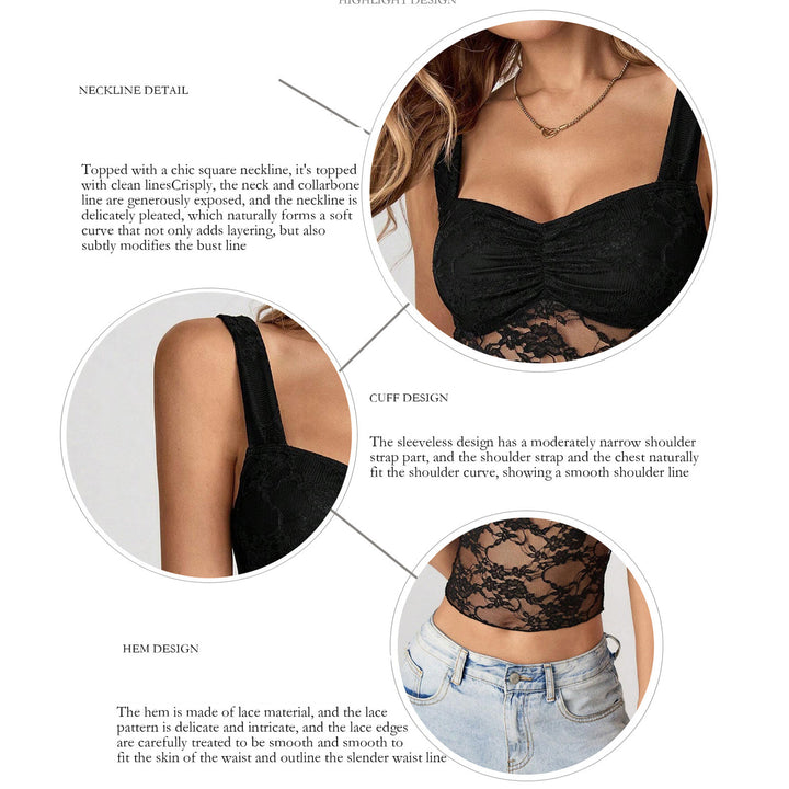 Lace Camisole Tops for Women Sweetheart Neck Ruched Backless Cropped Tank Tops Slim Sleeveless Vest for Club expedient
