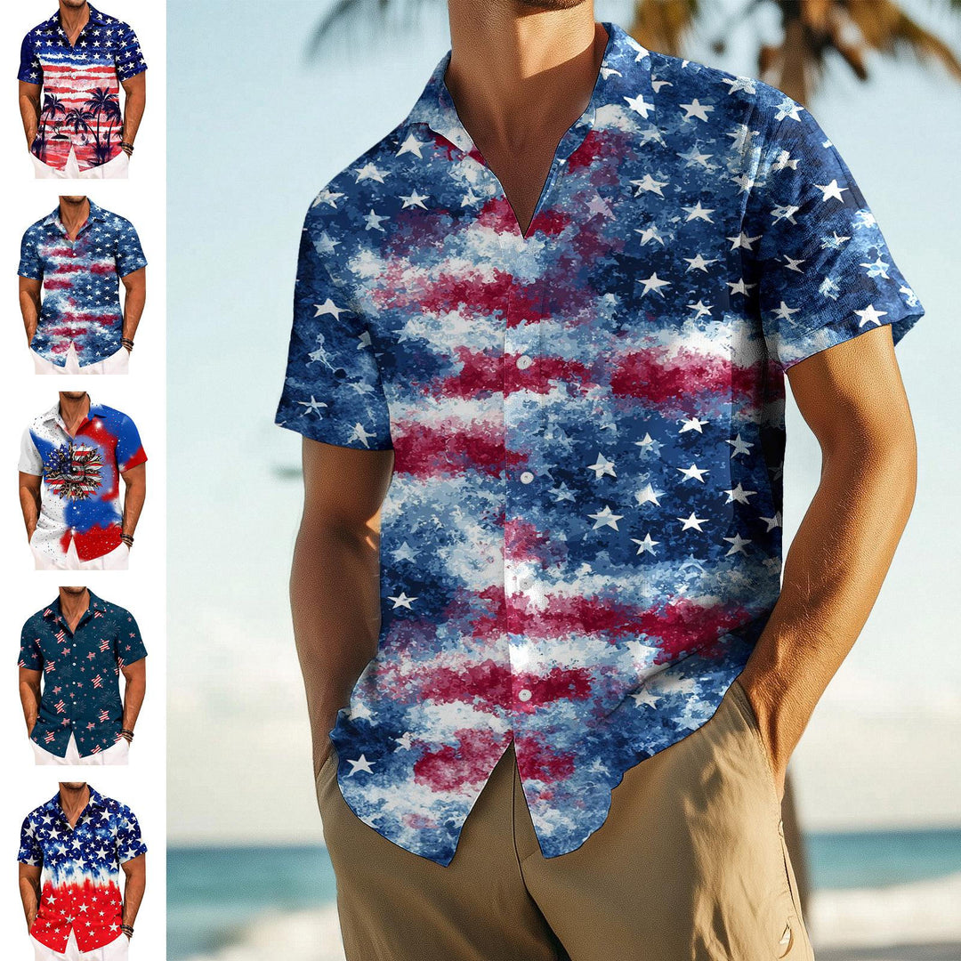Mens Patriotic Button Down Shirts American Flag Short Sleeve Casual Button Up Hawaiian Shirts for Vacation polite