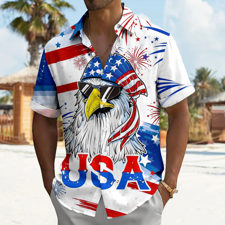 American Flag Button Up Shirt Short Sleeve Eagle American Flag Patriotic Button Down Shirt for Vacation trusted