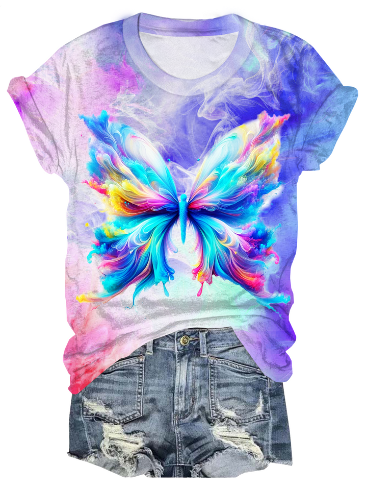 Tie-dye Smoke Butterfly Crew Neck T-shirt