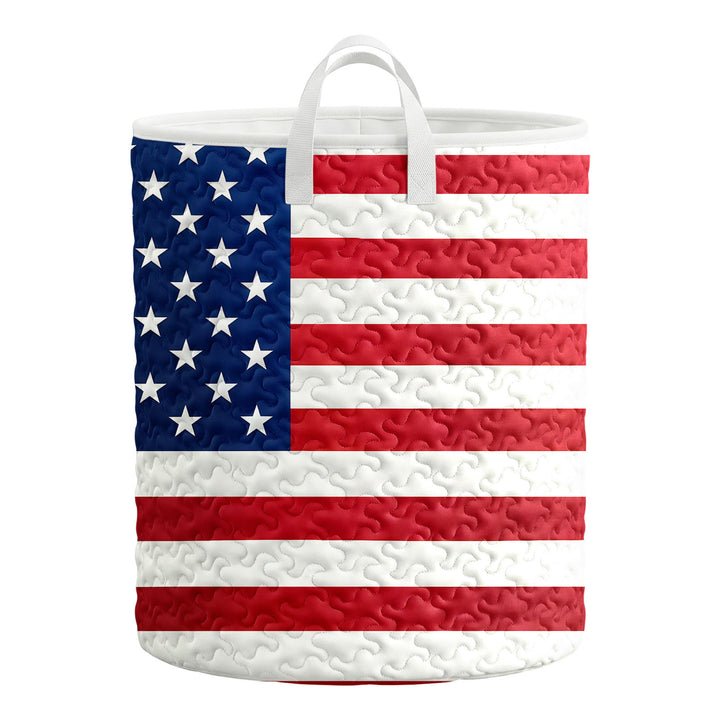 American Flag Laundry Basket Quilted Summer Holiday Basket Large Laundry Hamper with Handles for Bedroom adorable