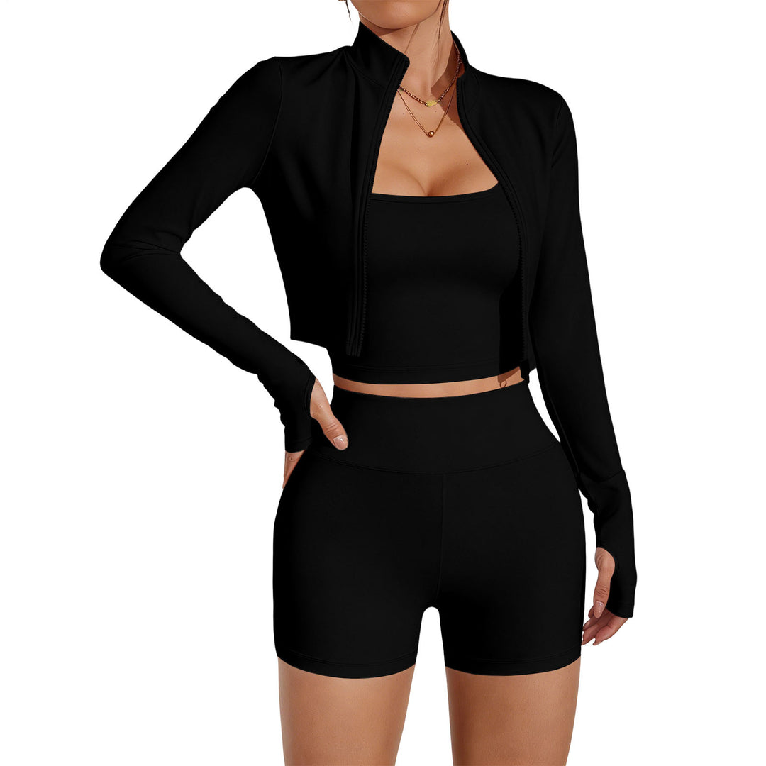 3 Piece Gym Set for Women Quick Dry High Waisted Shorts Crop Top Jacket Yoga Workout Outfit for Gym Daily present