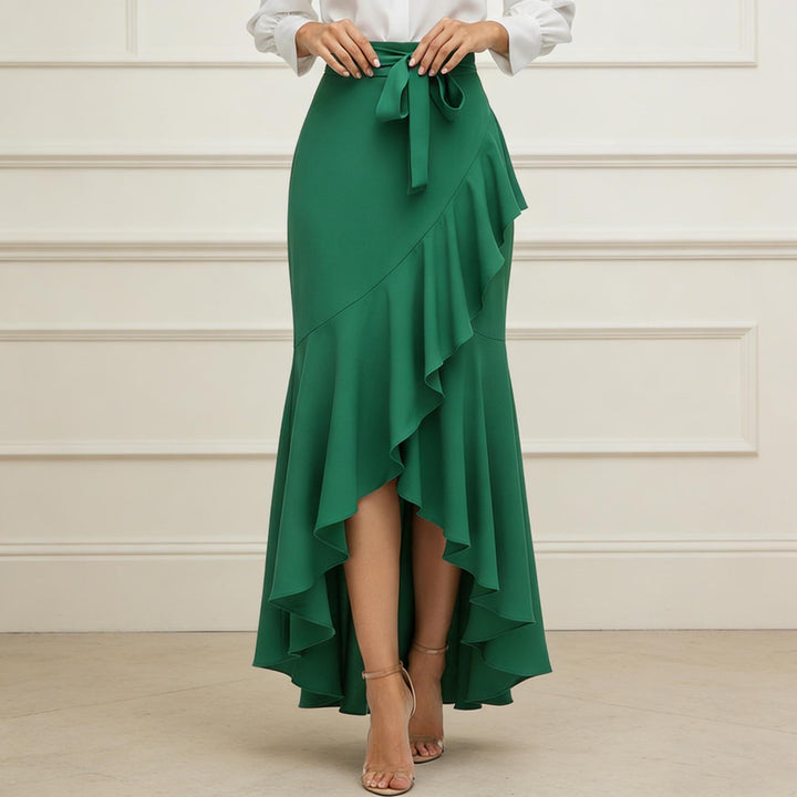 Long Plaid Skirt Mermaid A Line Women High Waist Flowy Ruffle High Low Skirts Waist Tie Clothes Daily Wear capable
