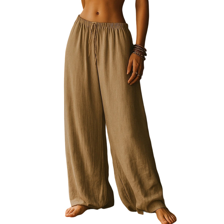 Cotton Wide Leg Pants for Women Drawstring Casual Elastic Waist Pants Flowy Cotton Beach Trousers for Travel charitable