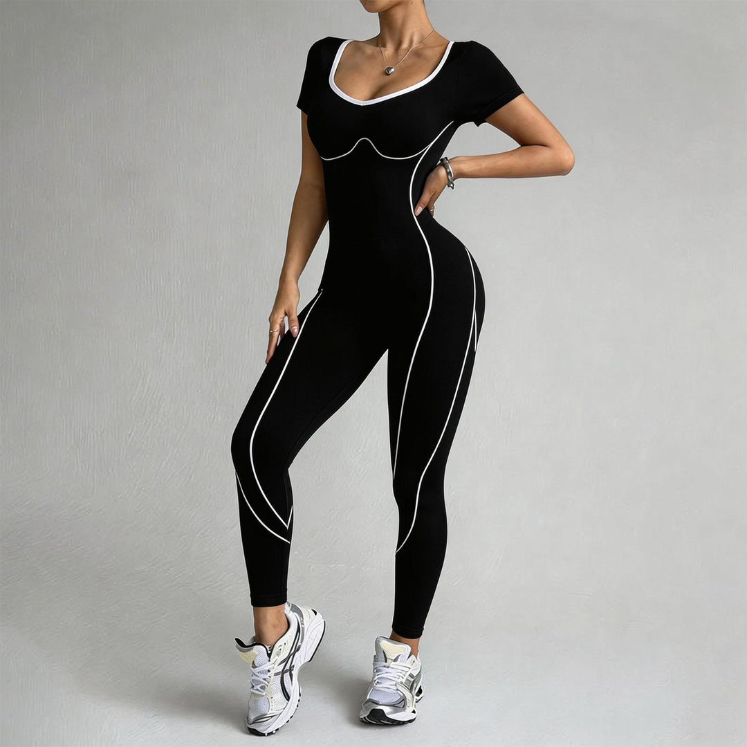 Gym Jumpsuits for Women Butt Lift Short Sleeve Workout Jumpsuit Seamless Long Bodysuits for Home Fitness bearable