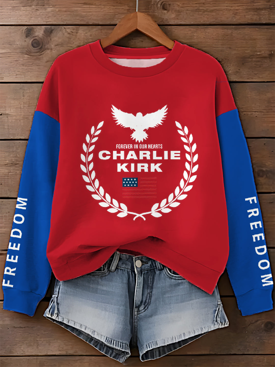 In Memory of Charlie Kirk Printed Long Sleeve Casual Top
