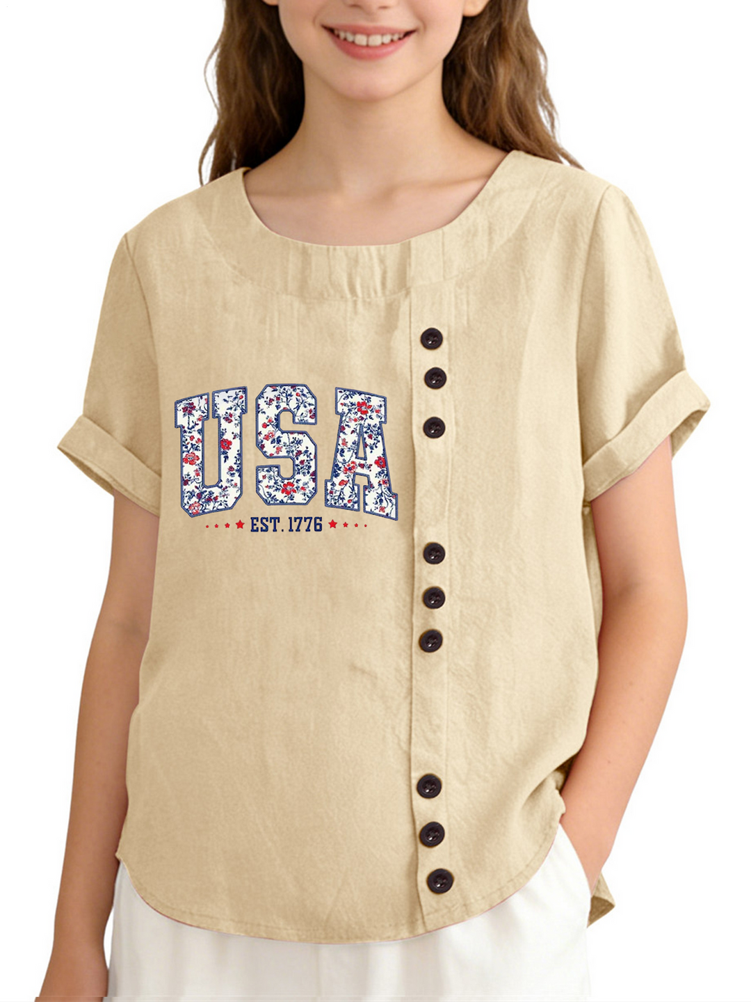 America 250th Anniversary Children's Cotton And Linen Button Shirt