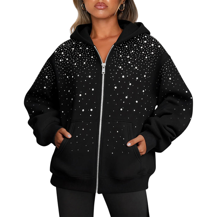 Rhinestone Zip Up Hoodie Zip Up Trendy Glitter Hoodie Unisex Long Sleeve Jackets for Streetwear Going out typical